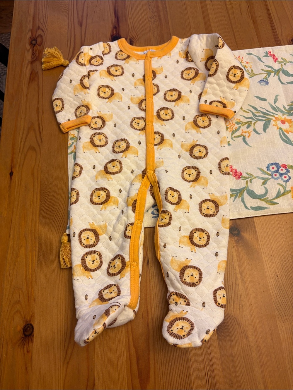Yellow Lion-Print Footie Pajamas with Snap Front